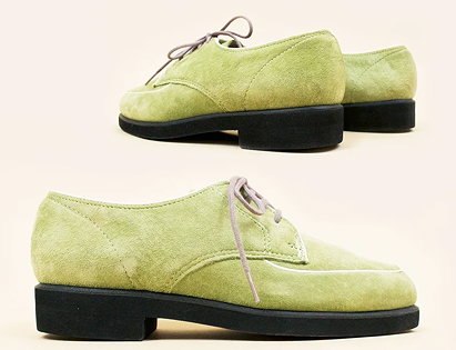90s does 70s Vtg Lime Green Hush Puppies Genuine Suede Leather