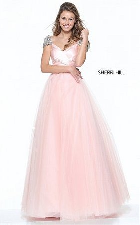2017 Blush 50863 Layers Ruched Rhinestones Long Prom Dress By Sherri Hill