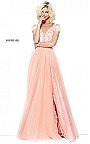 2017 Prom Floral Sherri Hill 50874 Embroidered Peach Slit Long Dress