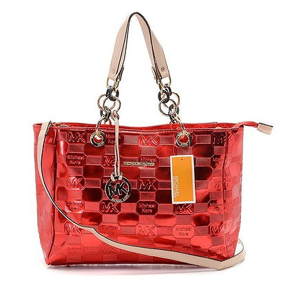 Michael Kors Mirror Metallic Chain Large Red Tote Bags