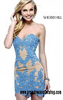 Sherri Hill 21187 Lace Applique Strapless Fitted Blue/Nude Homecoming Dress