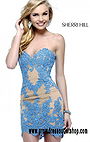 Sherri Hill 21187 Lace Applique Strapless Fitted Blue/Nude Homecoming Dress