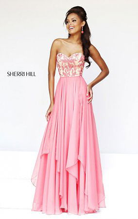 Sherri Hill 1924 Coral Sweetheart Strapless Layered Long Prom Dress Fashion