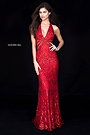 Beaded Deep V Neckline Sherri Hill 51948 Long Sequined Prom Dresses Red 2018