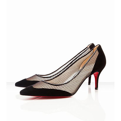 Black Christian Louboutin Mireille 70mm Suede And Fishnet Pumps Red Sole Shoes