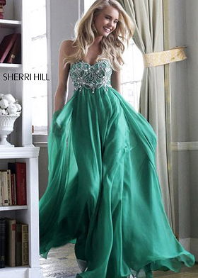 2015 Low Price Sherri Hill 3907 Emerald Strapless Prom Dress Discount