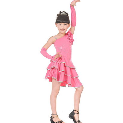 CM-CG Big Girls' Latin Tango Inclined Shoulder Party Dance Dress 5-9Y
