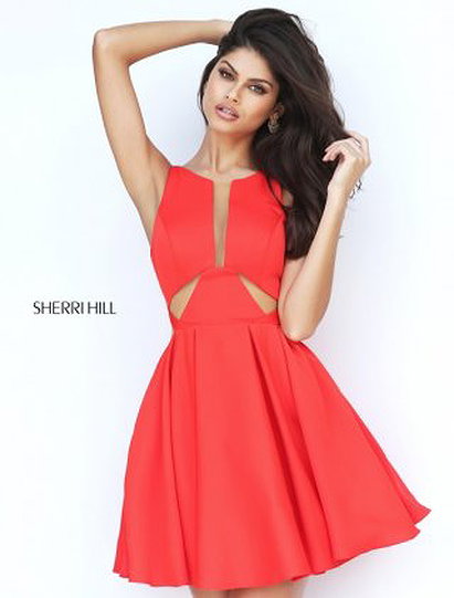 2017 Sherri Hill S50660 Orange Sleeveless Scoop Neck Cut-Out Homecoming Dresses [Sherri Hill S50660 Orange] - $145.00
