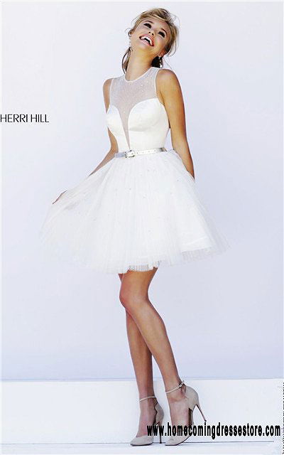 Ivory High Neck Sherri Hill 32204 Beaded Mini Cocktail Dress Cheap