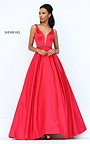 2017 Red Sherri Hill 50496 Low Back Beaded Plunging Prom Dress Long