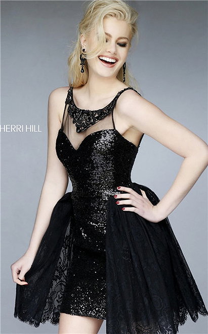 2015 Cheap Black Sequined Mini Homecoming Dress By Sherri Hill 32299