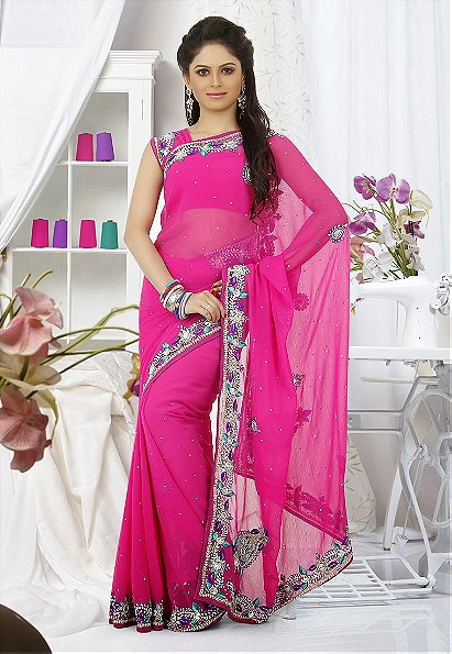 Pink Color Chiffon Designer Saree