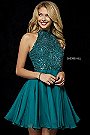 Sherri Hill 2018 Emerald Short Chiffon Party Dresses 52281 Beaded Bodice [Sherri Hill 52281 Emerald] - $260.00