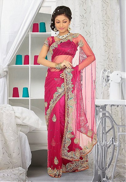 Pink Color Net Designer Saree