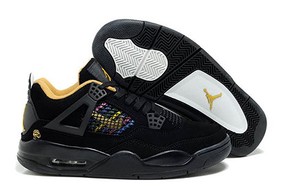 Nike Jordan 4 Black and Yellow Retro Sneakers Mens